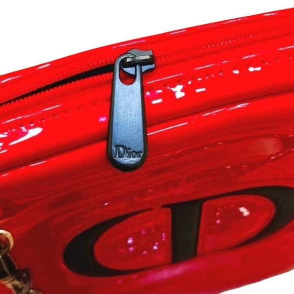 DIOR Crossbody Purse 6.5" Square RED GLOSSY converted Cosmetic bag w GOL… - Picture 5 of 16